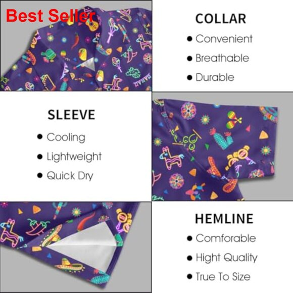 Polyester Spandex Button Down Shirt Short Sleeve Tropical - Picture 5 of 7